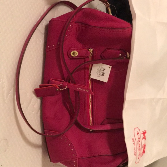 Coach bright magenta pop stud leather satchel $330